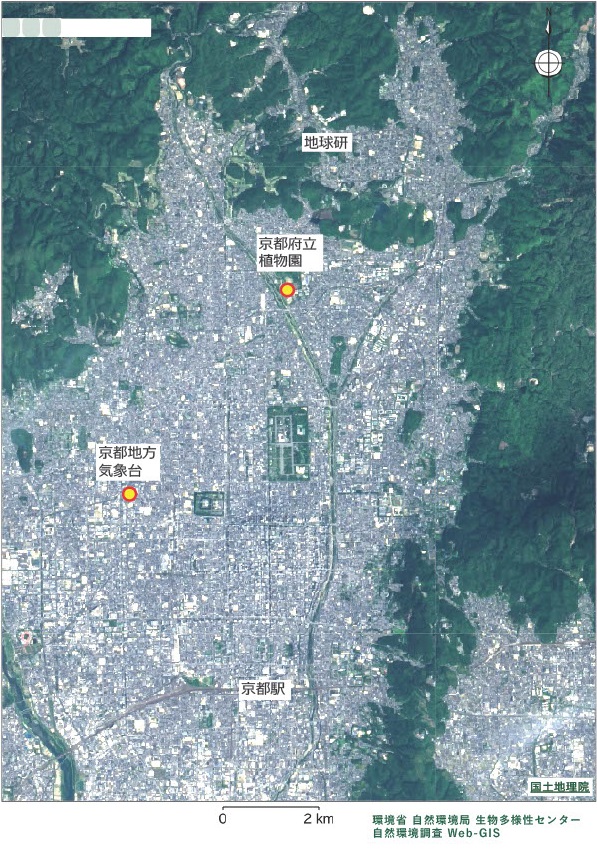 京都府立植物園と京都地方気象台の観測値の比較